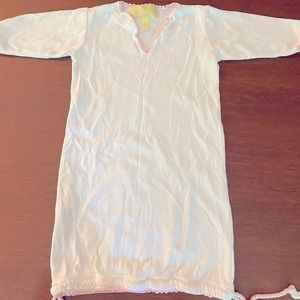 Pixie Lily pima cotton drawstring night gown with pink embroidery. 0-3 mos